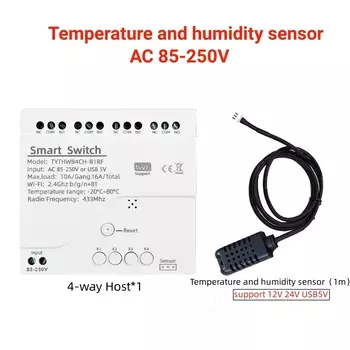 Aideepen Tuya Smart WiFi 4-канальное реле с датчиком температуры и влажности