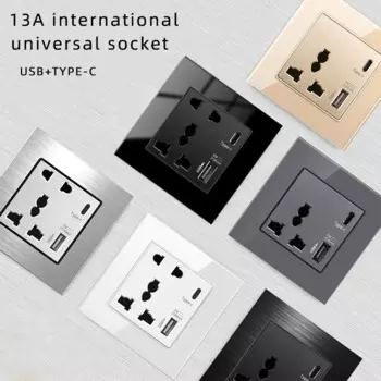 HSIMNENSII Универсальная настенная розетка 5-ти гнездная с USB Type-C 18Вт