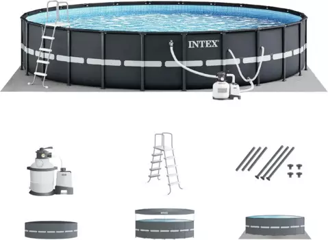 Intex Ultra XTR рама 14 'x 42 "Круглый над землей открытый бассейн набор с фотоэлементами, Земляная ткань, лестница,