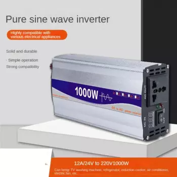 Инвертор-1000W-12V-E, чистый синусоидальный инвертор, 1000 Вт/12 В/24 В в переменный ток/220 В, портативный бытовой автомобильный инвертор