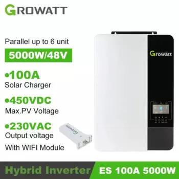 Инвертор солнечного зарядного устройства Growatt MPPT 5KVA 5000W 48VDC 230V Off Grid PV 450V 50/60Hz