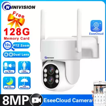 IP-камера 8 МП 4K с двумя объективами, Wi-Fi, 4-мегапиксельная, HD, 10-кратный зум, PTZ, уличная скоростная купольная, 2 аудио, камера видеонаблюдения EseeCloud