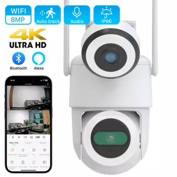 IP-камера ANBIUX, 8 Мп, Wi-Fi, с двойным объективом, двойной экран, 4 МП, цветное ночное видение, ии, обнаружение человека, наружная Wi-Fi камера видеонаблюдения
