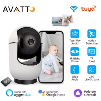IP-камера AVATTO Tuya Беспроводная с поддержкой Wi-Fi, 2 МП, 1080P