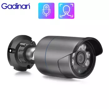 IP-камера Gadinan 5 Мп POE, инфракрасная цилиндрическая металлическая наружная Водонепроницаемая камера видеонаблюдения с обнаружением лица и 4 МП записью звука