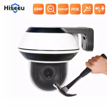 IP-камера наружного видеонаблюдения Hiseeu, купольная Антивандальная POE IP-аудиокамера с 4-кратным оптическим зумом, Onvif H.265, 6 МП