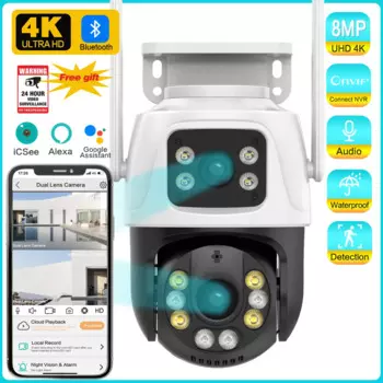 IP-камера с двойным объективом, 4K, 8 Мп, Wi-Fi, PTZ, 4 МП