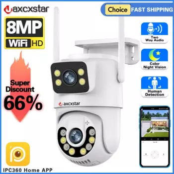 IP-камера с двойным объективом, 8 Мп, 4K, Wi-Fi, PTZ