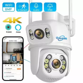 IP-камера с двойным объективом, 8 Мп, 4K, PTZ, Wi-Fi