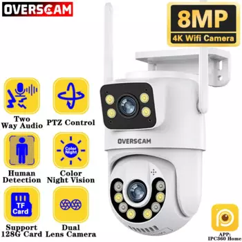 IP-камера с двойным объективом, 8 Мп, 4K, Wi-Fi, PTZ