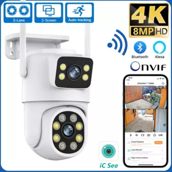 IP-камера с двойным объективом, 8 Мп, 4K, PTZ, Wi-Fi