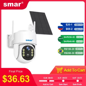 IP-камера Smar PTZ с солнечной панелью, Wi-Fi, 4 МП, 4G, встроенная батарея, длительный срок службы в режиме ожидания, приложение iCsee