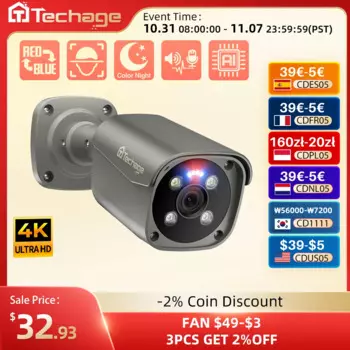 IP-камера Techage, 8 Мп, Ultra HD, 4K, POE