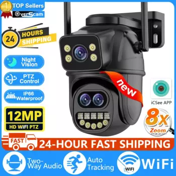 IP-Камера уличная, 12 МП, 6K, Wi-Fi, 8-кратный зум, два экрана, 6 МП, PTZ, Wi-Fi