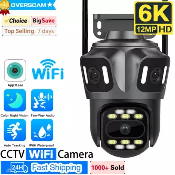 IP-камера видеонаблюдения 12 МП, 6K, Wi-Fi, 3 экрана, 360 °