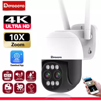 IP-камера видеонаблюдения, 8 Мп, 4K, PTZ, 10-кратный зум, два объектива, автослежение, Wi-Fi