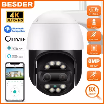 IP-камера видеонаблюдения, 8 Мп, 4K, Wi-Fi, PTZ