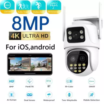 IP-камера видеонаблюдения с двойным объективом, 4K, 8 Мп, Wi-Fi