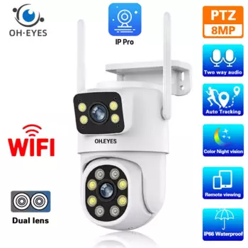 IP-камера видеонаблюдения с двумя объективами, 8 Мп, Wi-Fi, PTZ
