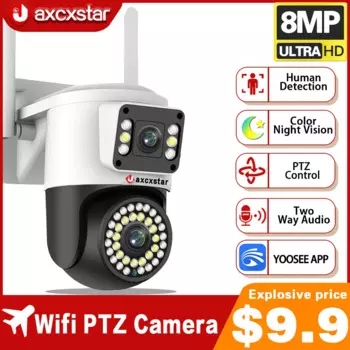 IP-камера YOOSEE, 4K, 8 мп, два объектива, PTZ, wi-fi