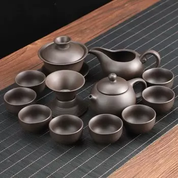Исинский чайный сервиз с фиолетовым песком, черный керамический чайник кунг-фу, чайник с фиолетовым песком, чайная чашка, gaiwan, подвесная чайная церемония