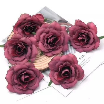 Искусственные белые розы из шелка, 50 шт.