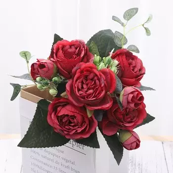 Искусственные цветы Tenvity, шелк, фиолетовые пионы, 9 головок