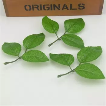 Искусственные листья роз из шелка, зеленые, 20 шт