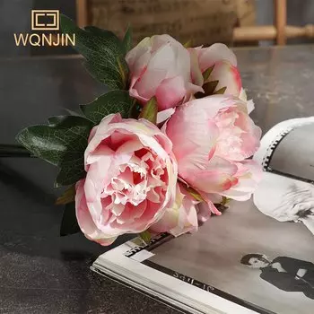 Искусственные пионы WQNJIN, шелк, 6 головок, красный, розовый, белый