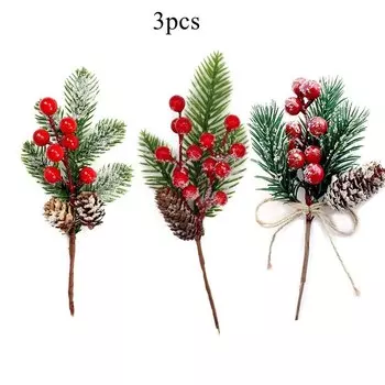 Искусственные рождественские ветки сосны с ягодами 3 шт.