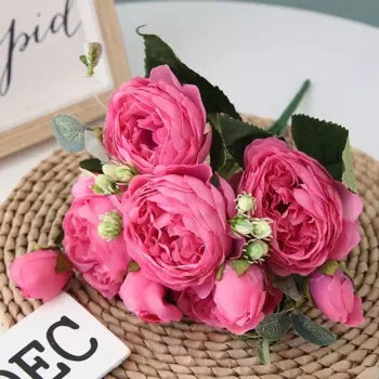 Искусственные розовые шелковые пионы, букет 30 см