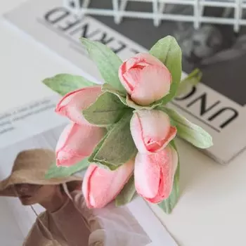 Искусственные цветы розового цвета, 6 шт., Шелковый букет тюльпанов для домашней вечеринки, праздничное украшение, свадебное искусственное украшение