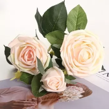 Искусственные розы MEIHON, белые, розовые, шампань, 3 штуки