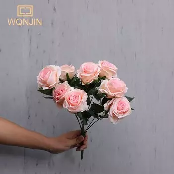 Искусственные розы WQNJIN 9-головочные