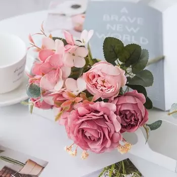 Искусственные шелковые гортензии, розы, пионы