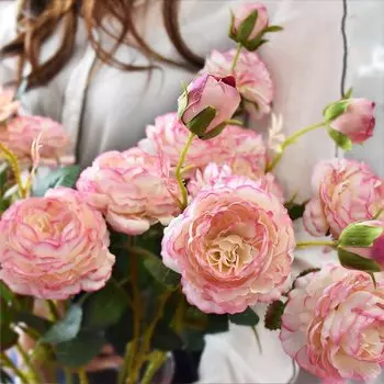 Искусственный букет пионов Kahaul белый шелк 3 головки