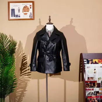 Итальянская черная куртка из воловьей кожи с двубортным Gao Qiqiang, одинаковая кожаная куртка, мужской стиль в американском стиле ретро