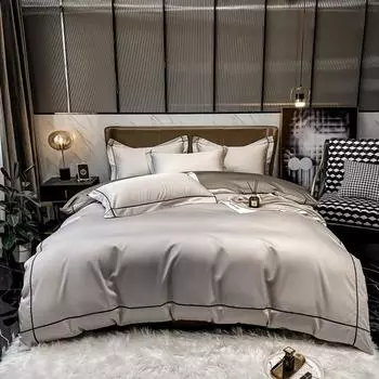 IvaRose HOME TEXTILE Комплект постельного белья из белого серого египетского хлопка 600TC