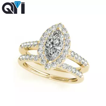 Из плотной ткани желтого цвета из 14-каратного золота, кольцо для помолвки, комплекты маркиз Обрезной 1.2 карат муассанит ювелирные изделия с бриллиантами обручальное кольцо для женщин