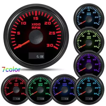 Изготовленный на заказ водонепроницаемый тахометр 2 "52 мм с 7-цветной подсветкой, тахометр 3000/4000/6000/7000/8000 об/мин для морского автомобиля, грузовика 9-32 В