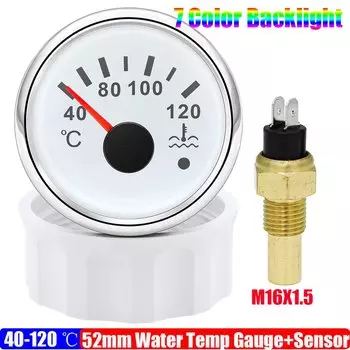 Измеритель температуры воды на заказ, 40-120 , с датчиком, 7 цветов, Флюоресцентный измеритель температуры воды 52 мм с сигнализацией для авто, автомобиля, лодки, яхты, 12 В, 24 В