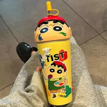 Изолированная чашка Crayon Shin chan, новый стиль, высокий вид для студентов-мужчин и женщин, детская соломенная чашка из нержавеющей стали.