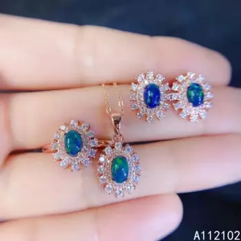 Изящные Ювелирные изделия KJJEAXCMY из стерлингового серебра 925 пробы, инкрустированные натуральными черными опалами, серьги, кольцо, подвеска, элегантный женский костюм, поддержка теста