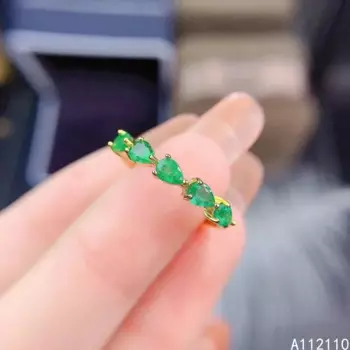 Изящные Ювелирные изделия, серебряная вставка с натуральным драгоценным камнем, женское популярное благородное регулируемое кольцо с изумрудом в ряд