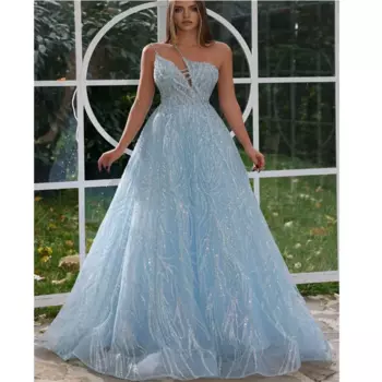 Изысканное блестящее светло-голубое женское платье для выпускного вечера длиной до пола, без бретелек, трапециевидной формы, без рукавов, роскошные вечерние платья Vestidos De Fiesta