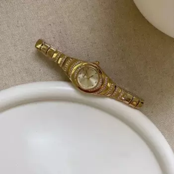 Изысканный небольшой циферблат с цирконом, Золотое искусство, роскошные стильные женские часы на цепочке