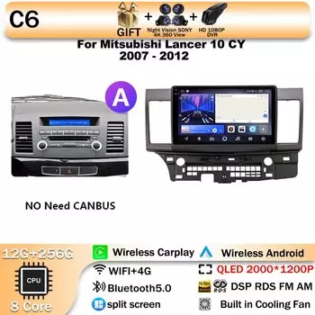 QLED экран для Mitsubishi Lancer 10 CY 2007-2017 10-дюймовый Android 14 автомобильный радиоприемник стерео аудио GPS плеер беспроводной Carplay Auto