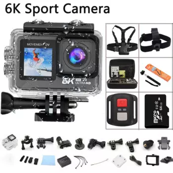 Экшн-камера 6K 4K 60FPS EIS Wi-Fi двойной экран 170D 2,0 дюйма 50 м водонепроницаемая Спортивная камера с дистанционным управлением Proo