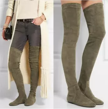 Эластичные леггинсы выше колена, женские зимние женские длинные ботинки, женские ботинки с плоскими корнями, женские ботинки на блочном каблуке