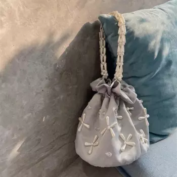 Элегантная Дамская сумочка под подмышку с жемчугом, Женская атласная сумка на шнурке в стиле ретро, модная женская сумка-тоут, клатч, кошелек, сумки на плечо